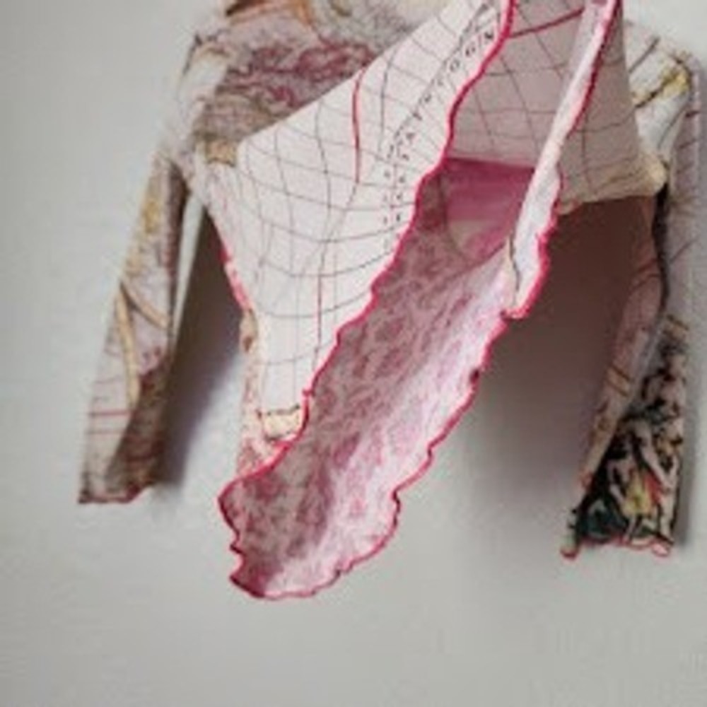 BY MAURICE Vintage Y2K Sheer Mesh Top Renaissance Map Floral Patchwork Print M - Picture 11 of 12